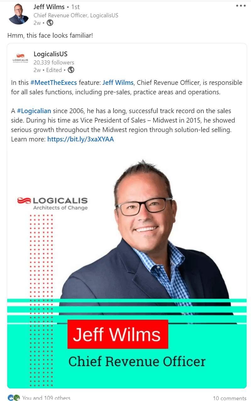 February 2022. Posting on behalf of Logicalis executives generating 110 engagements.