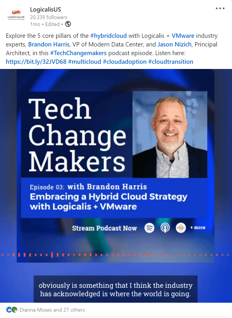 February 2022. A LinkedIn post promoting the launch of the podcast series. An audiogram used with an audio snippet to entice the audience to watch more.