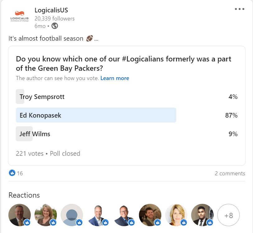 August 2021. A LinkedIn poll encouraging employee engagement.